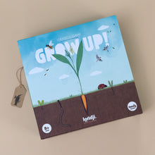 Load image into Gallery viewer, grow-up-a-game-about-life-box-with-a-carrot-growing-up-from-the-ground