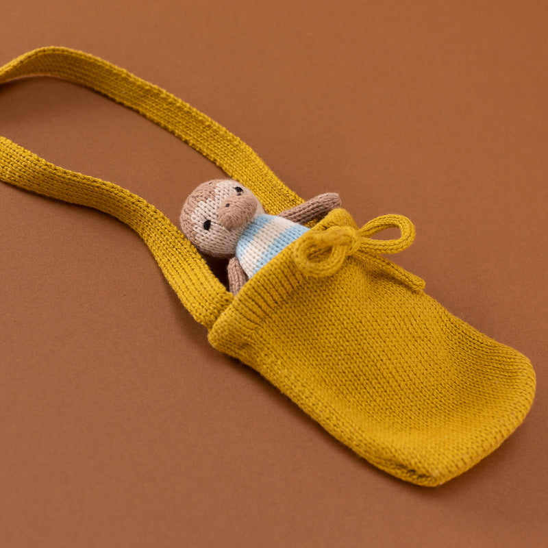 Hand Knit Cross Body Pocket Pouch | Ochre