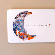 Load image into Gallery viewer, hello-pheasants-in-a-crescent-C-text-with-colorful-illustration-to-match