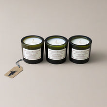 Load image into Gallery viewer, holiday-candle-gifttrio-in-green-glass-jar-with-white-candle