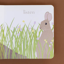 Load image into Gallery viewer, text-listen-with-bunny-ears-up-in-the-grass-illustration