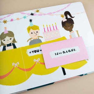 open-book-showing-illustration-of-kids-sitting-on-a-birthday-table-and-flap-to open