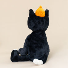 Load image into Gallery viewer, jellycat-huge-black-and-white-cat-with-orange-hat-stuffed-animal-back-with-tail