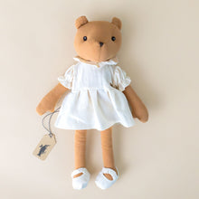 Load image into Gallery viewer, juliette-the-carmel-colored-bear-in-cream-colored-dress-and-shoes