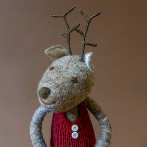 Jumbo Felted Grey Deer | Red Knit Dress with Baking Tray