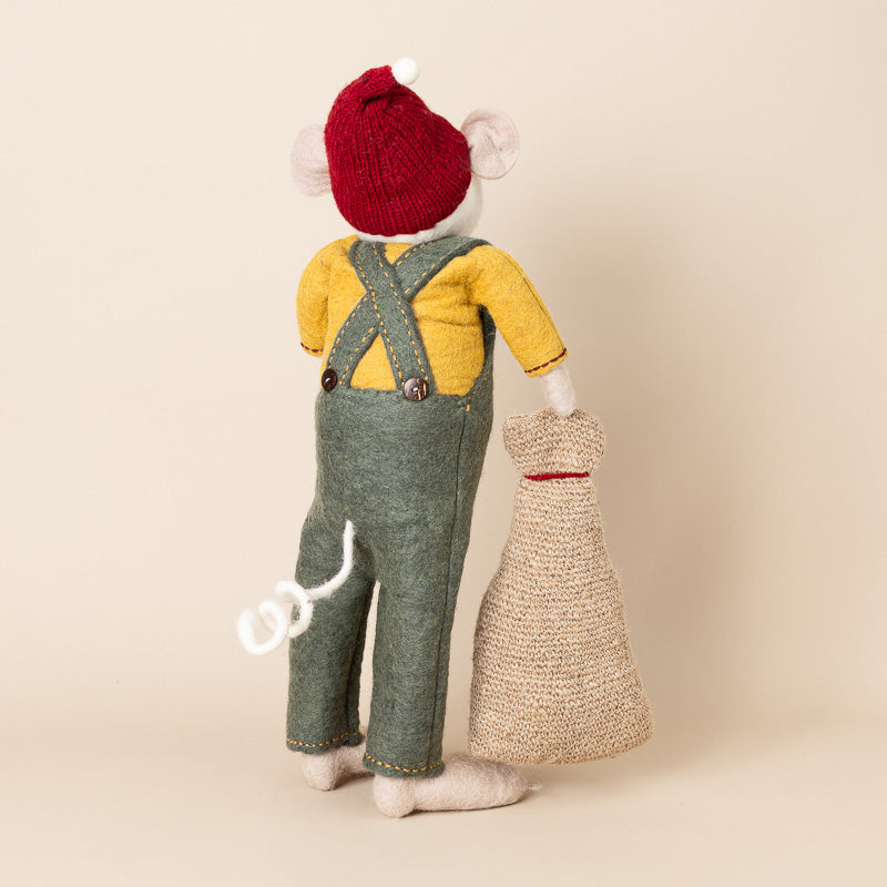 jumbo-felted-white-mouse-green-overalls-with-gift-bag back