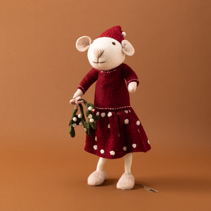 jumbo-felted-white-mouse-red-spot-dress-with-mistletoe