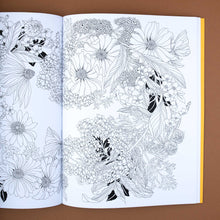 Load image into Gallery viewer, Open page of the colorong book Beautiful Planet by Leila Duly showing an intricate arrangement of flowers to color.