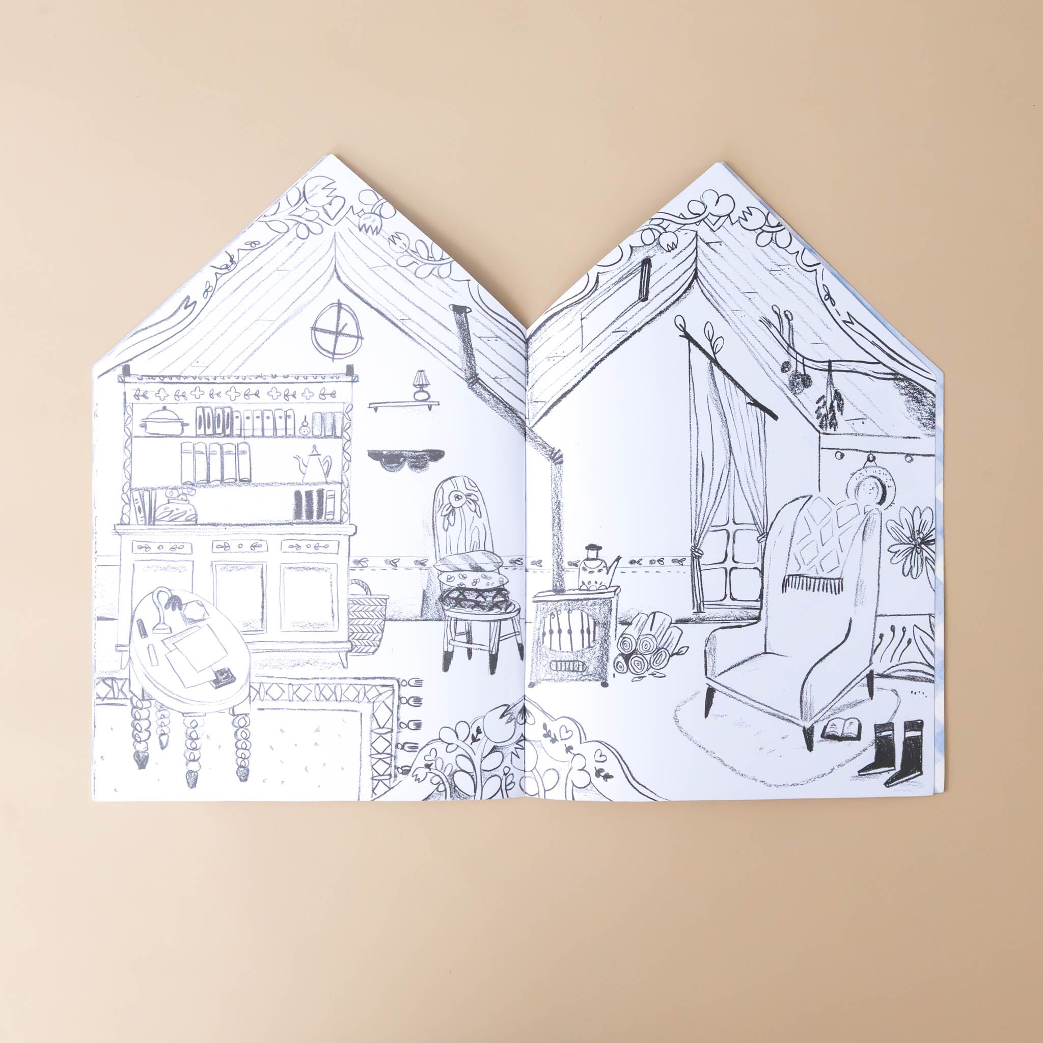 les-minouchkas-coloring-and-sticker-book-interior-page-with-room-in-house-with-furniture