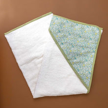 Load image into Gallery viewer, liberty-bath-towel-andrea-white-terry-with-blue-green-yellow-floral-pattern