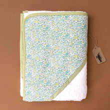 Load image into Gallery viewer, liberty-bath-towel-andrea-white-terry-with-blue-green-yellow-floral-pattern