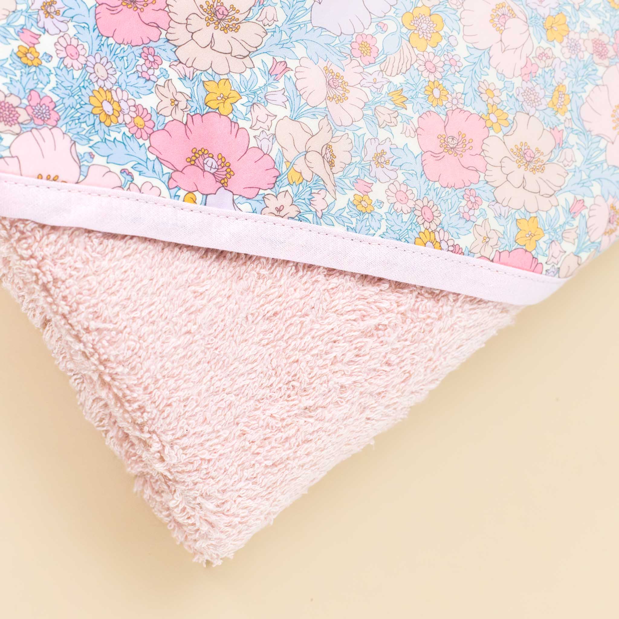 liberty-pink-bath-towel-sofia-pink-blue-and-orange-floral-with-pink-trimmed-hood