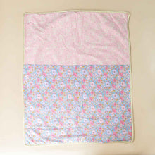 Load image into Gallery viewer, pink-floral-print-liberty-blanket-sofia-with-white-fleece-underside-and-gold-lame-bias-trim