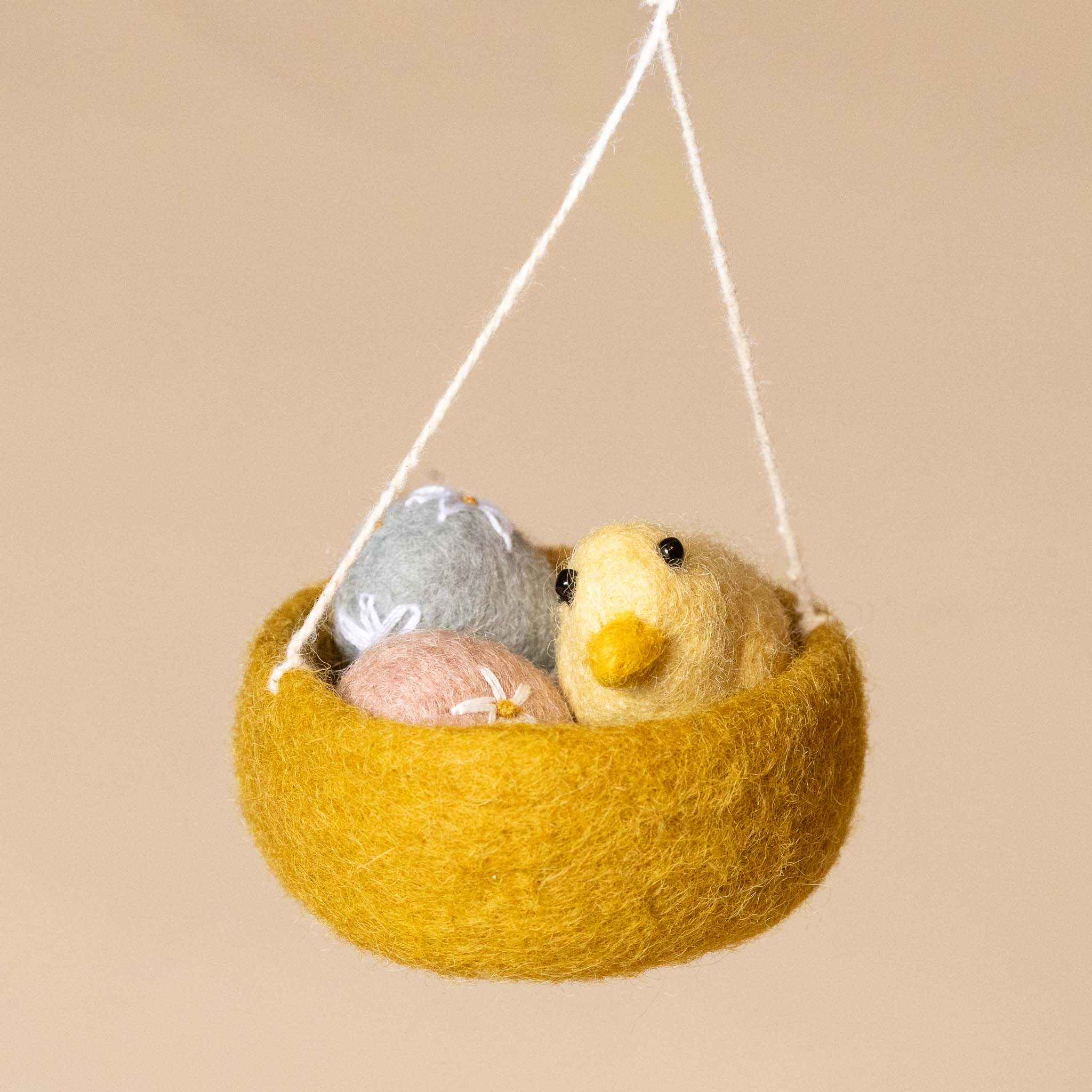 Little Felted Nest with Chicklet Ornament | Ochre