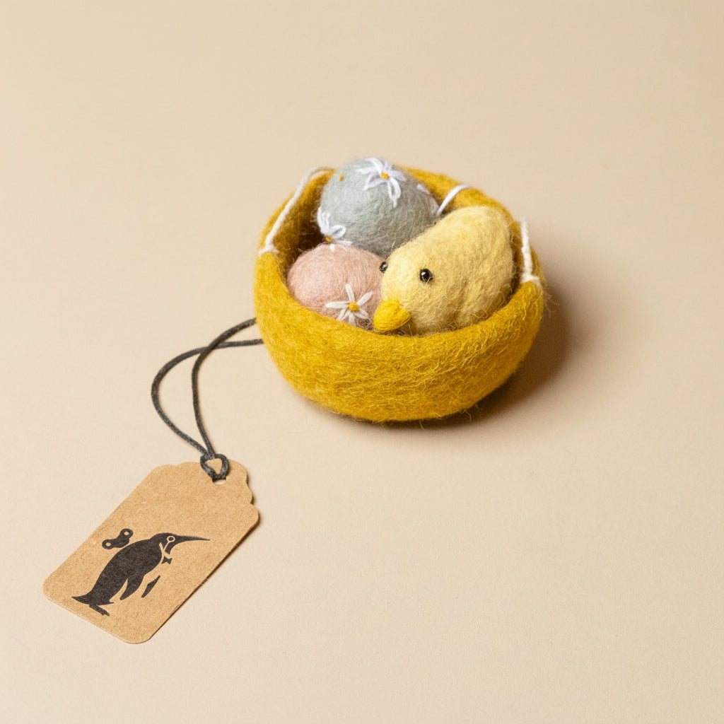 Little Felted Nest with Chicklet Ornament | Ochre