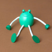 Load image into Gallery viewer, little-palimal-friend-green-wooden-frog-with-corded-legs-and-arms-and-big-eyes-sitting