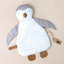 Load image into Gallery viewer, little-penguin-lovie-dove-and-cream-with-sienna-colored-beek-feet-and-pacifier-strap