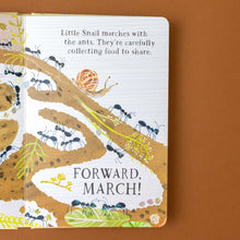 Load image into Gallery viewer, little-snail-marches-with-the-ants-they&#39;re-carefully-collecting-food-to-share-forward-march-as-illustration-shows-ant-tunnels-underground