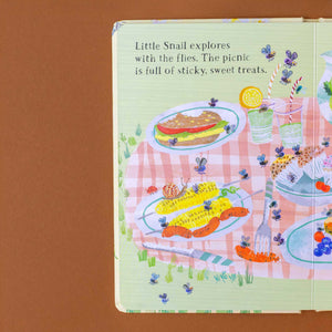 little-snail-explores-with-flies-the-picnic-is-full-of-sticky-sweet-treats-with-illustration-of-picnic-blanket-and-food