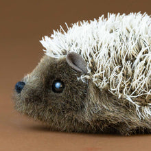 Load image into Gallery viewer, little-stachel-brown-mohair-hedgehog-stuffed-animal-with-facial-feature-detail-and-fur-with-cream-spikes