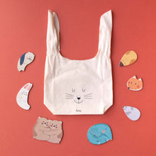 Load image into Gallery viewer, otter-bunny-cubs-elephant-mouse-fox-chick-babies-around-muslin-bunny-bag-with-ears-for-ties