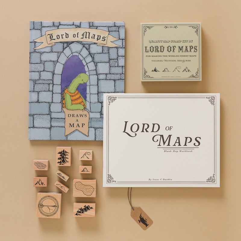 map-making-stamp-kit storybook, blank workbook and stamp set