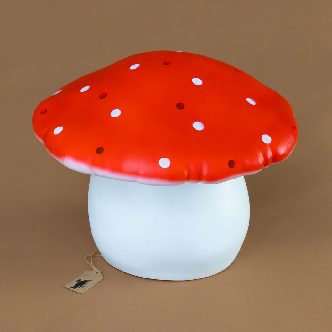 mushroom-lamp--large-white base-with-top-red-with-with-spots-and-openings-for-light