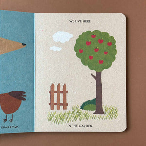 A page from My Little Garden Board Book by Katrin Wiehle showing an apple tree