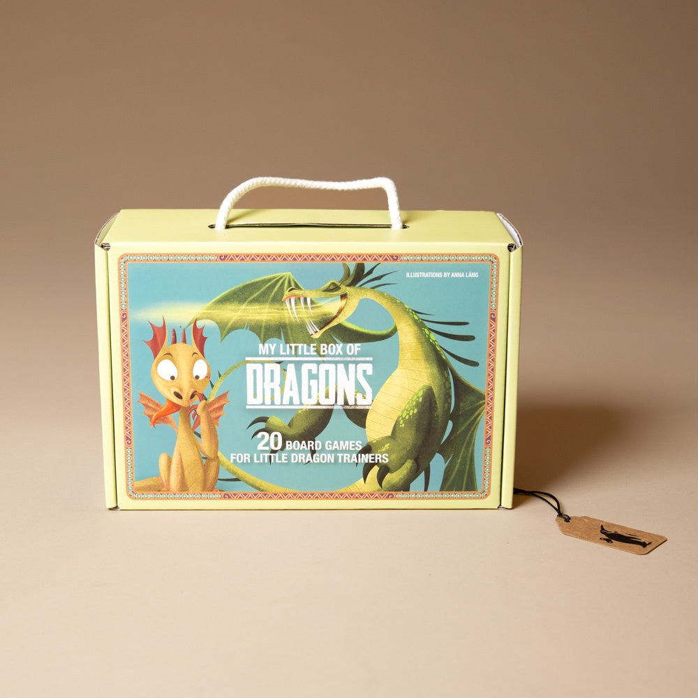 Box of 'My Little Box of Dragons' board games with dragons on the cover