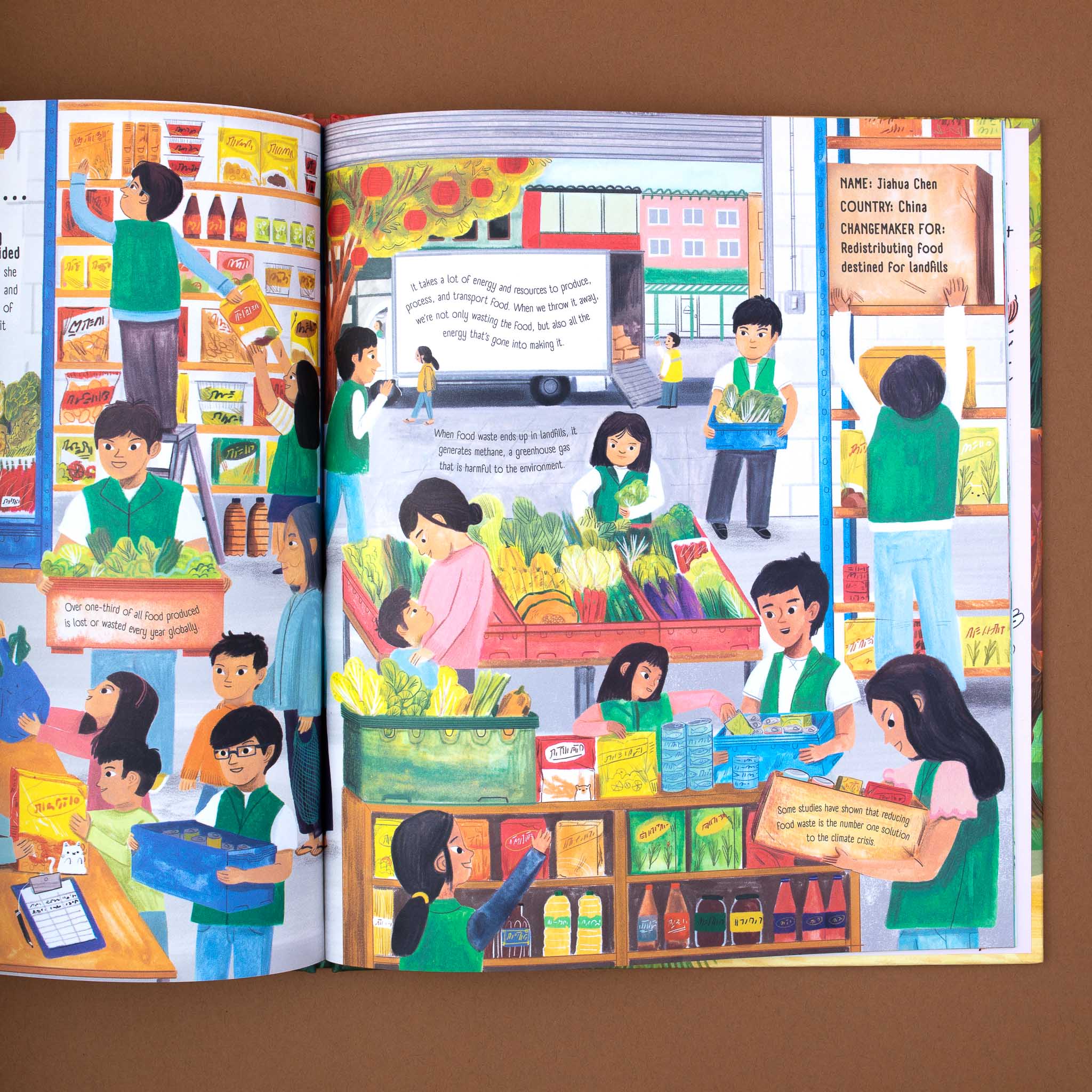 Redistributing food destined for landfills in Old Enough to Make a Difference Book by Rebecca Hui and Anneli Bray