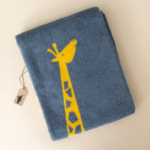 Load image into Gallery viewer, organic-cotton-baby-blanket-yellow-giraffe-on-charcoal-backdrop