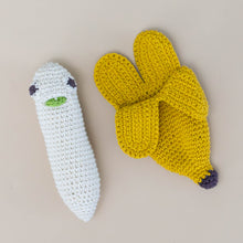 Load image into Gallery viewer, organic-cotton-crocheted-yellow-banana-rattle-that-removes-from-the-peel