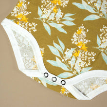 Load image into Gallery viewer, golden-floral-onesie-print-detail
