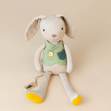 Load image into Gallery viewer, organic-knit-woodland-pal-luca-bunny-with-green-vest-stuffed-animal