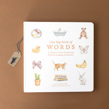 Load image into Gallery viewer, our-big-book-of-first-words-cover-with-soft-watercolor-pictures-of-bear-tub-butterfly-bow-duck-books