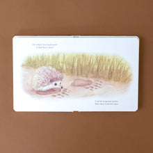 Load image into Gallery viewer, a-hedgehog-atop-a-bear-print-in-the-muddy-grass--with-text