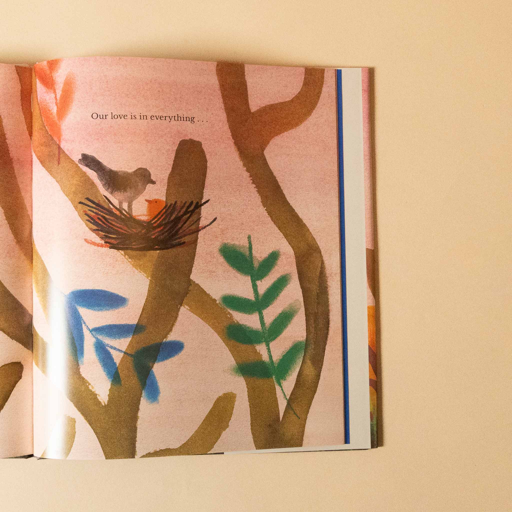 our-love-book-open-to-page-of-bird-in-nest