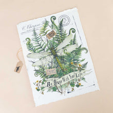 Load image into Gallery viewer, paper-print-be-brave-with-your-life-with-a-dragonfly-ferns-flowers-and-postmarks-layered-with-vintage-script