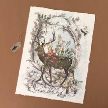 Load image into Gallery viewer, paper-print-beautiful-never-looks-back-deer-adorn-with-sweet-flowers-andencircled-with-cornace-detail-birds-and-foliage