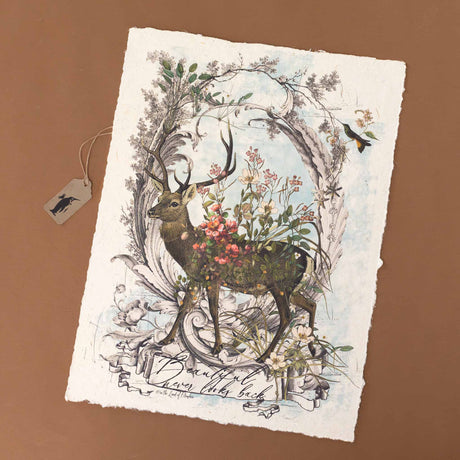 paper-print-beautiful-never-looks-back-deer-adorn-with-sweet-flowers-andencircled-with-cornace-detail-birds-and-foliage
