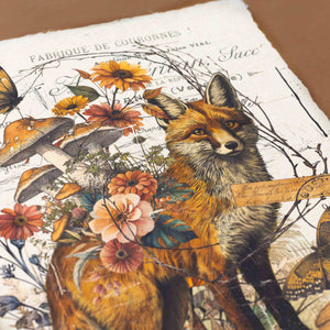 detail-of-fox-face-with-many-pink-flowers-such-as-zinnia-mushrooms-foliage-and-script