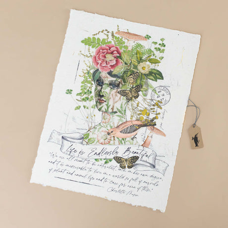 paper-print-life-is-endlessly-beautiful-quote-with-image-of-flowers-butterflies-face-plants-fungi-birds-with-overlay-of-postmarks-and-quote-by-charlotte-mason