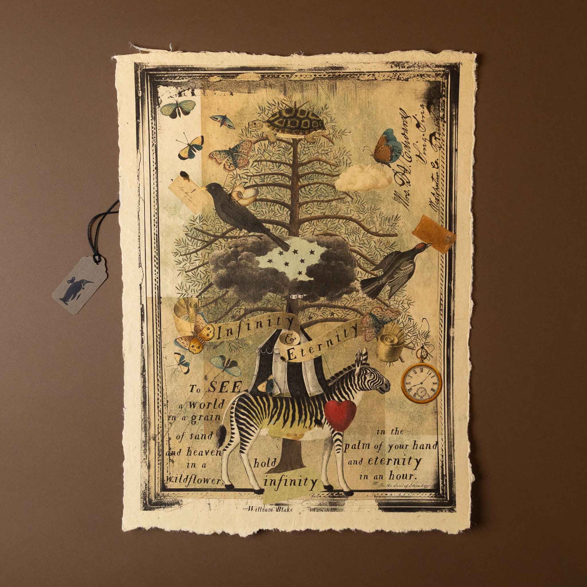 paper-print-infinity-eternity with zebra, tree, and butterflies on a brown background