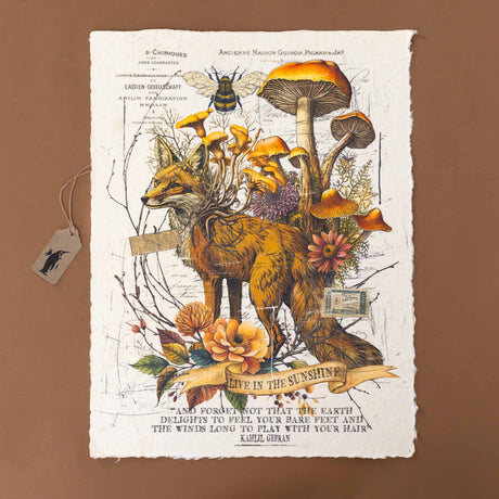 paper-print-live-in-the-sunshine-with-fox-with-mushrooms-wild-flowers-twigs-and-a-bee-with-the-quote-and-forget-not-that-the-earth-delights-to-feel-your-bare-feet-and-the-winds-long-to-play-with-your-hair-kahlil-gibran