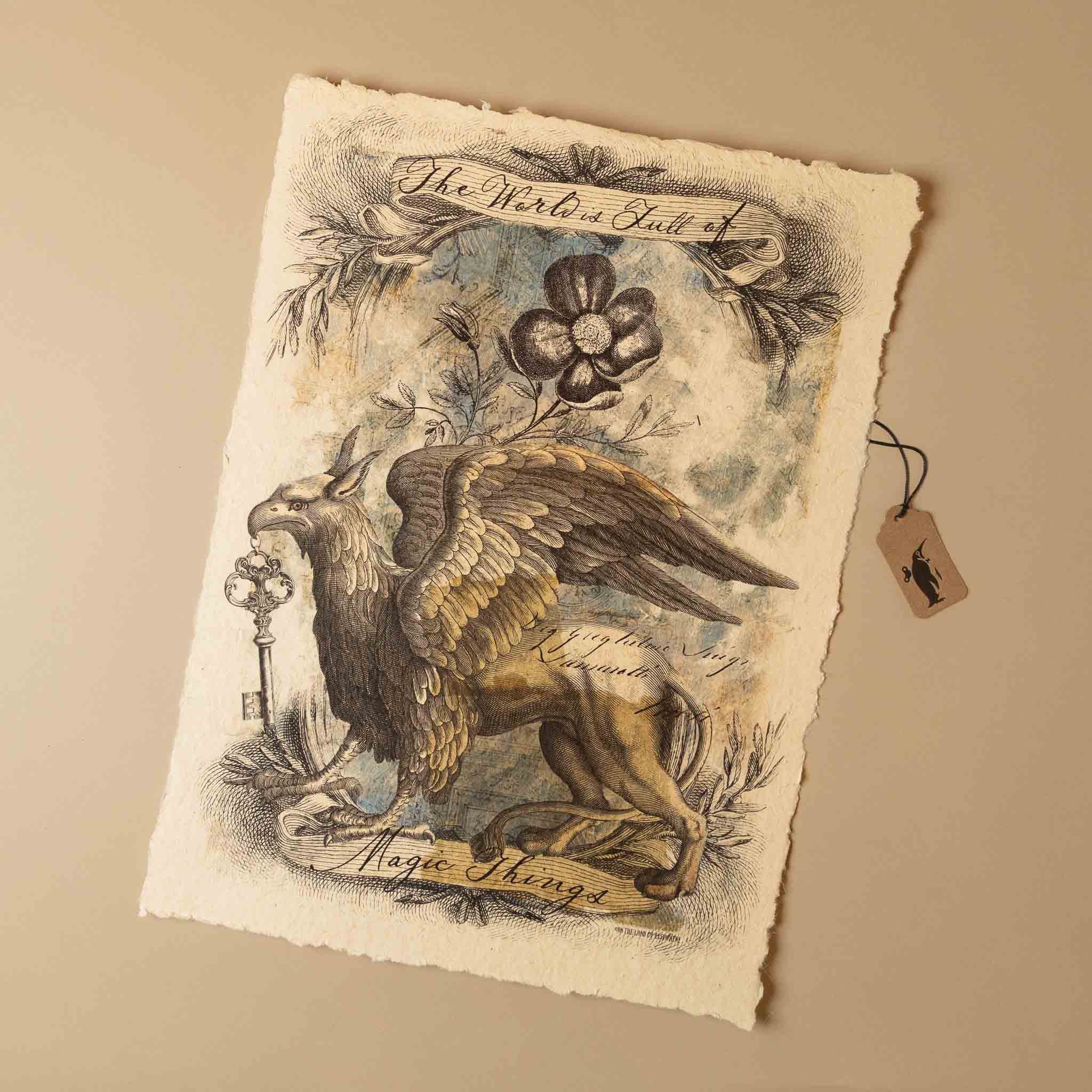 Vintage-style paper-print-magic-things of an eagle with decorative elements on a beige background