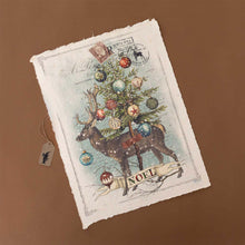Load image into Gallery viewer, paper-print-noel-with-deer-christmas-tree-colorful-ornaments-script-overlayed-on-one-another-in-a-soft-vintage-styling