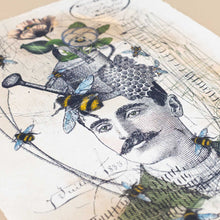 Load image into Gallery viewer, detail-of-mans-face-with-a-bee-watering-can-hive-and-flowers-as-a-crown
