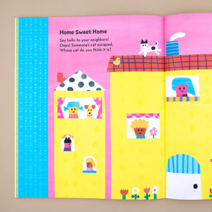 Return The Cat Home activity from Paper Stories, A Snip & Glue Activity Book by Aya Watanabe