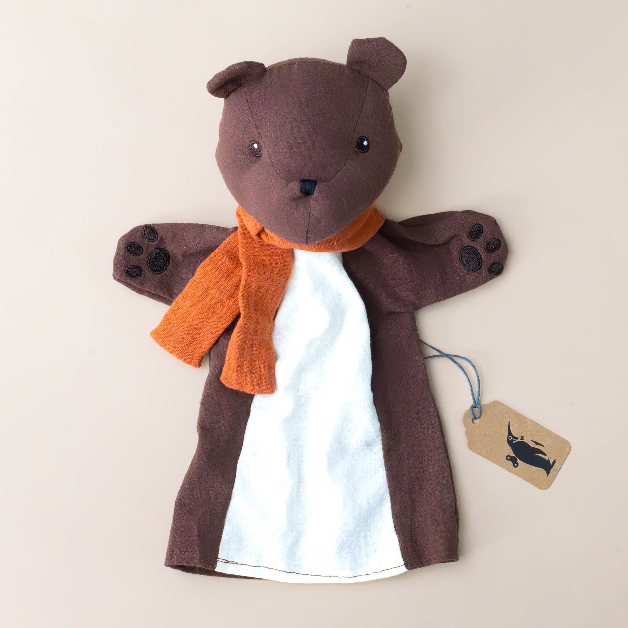 brown-petite-bear-hand-puppet-with-orange-scarf