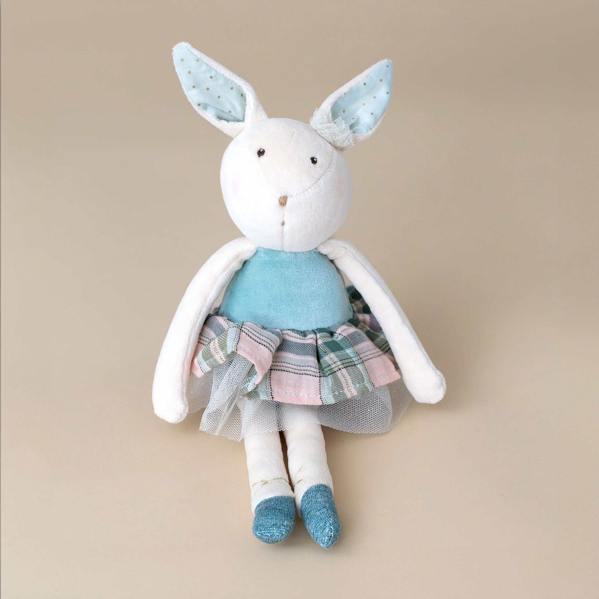 petite-dance-rabbit-bleu-velvet-leotard-checked-skirt-with-tulle-and-blue-shoes